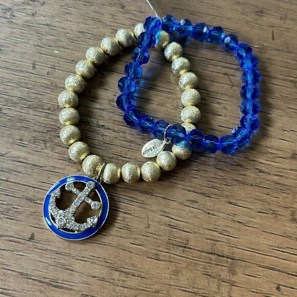 HEIDI DAUS "Anchors Away" Crystal/Enamel Bead Stretch Bracelet Set BLUE Small - Picture 3 of 6